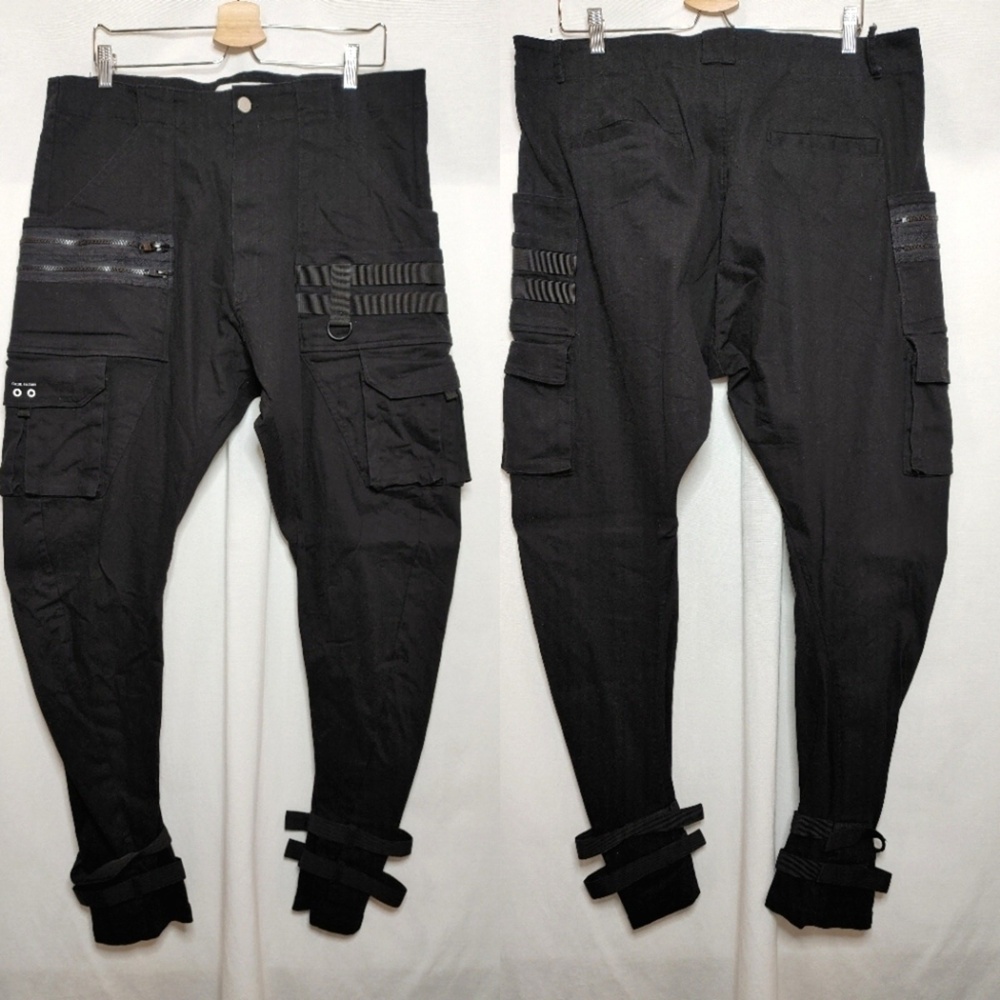 C2H4 Zero Slim Barrel Gravity Tactical Cargo Pants Black Cotton Blend Tapered 36